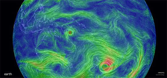 风速在飓风帕姆2015年3月16日1900 GMT
