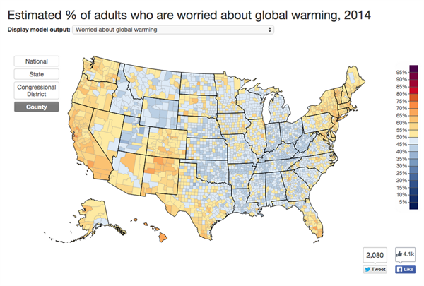 地图显示美国对气候变化的态度不同