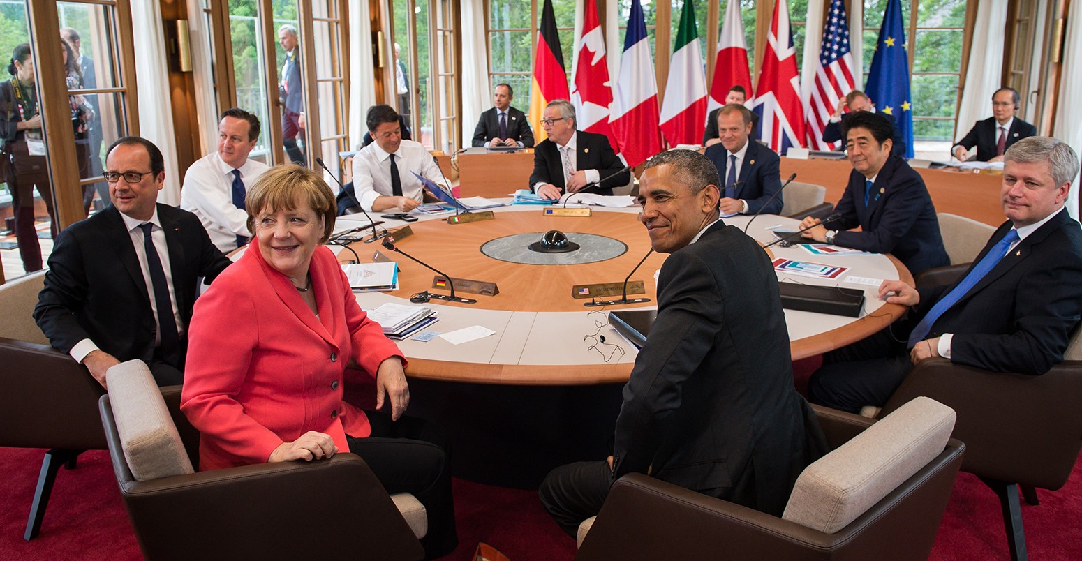 在G7峰会默克尔，荷兰德，卡梅隆，仁子，juncker，托斯，哈珀和奥巴马讨论能源和气候问题的第三次工作会议必威体育在线注册
