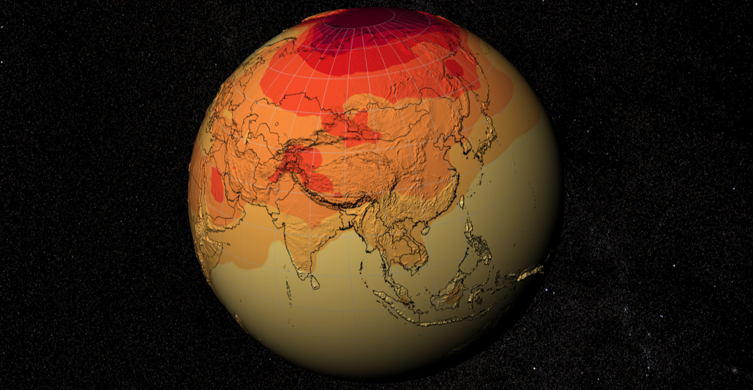 气候模型项目21世纪的全球气温。信用：Alex Kekesi / NASA的科学可视化工作室