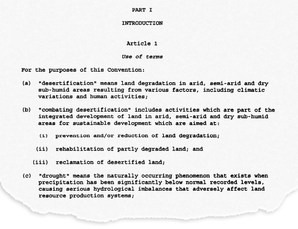 书的开篇的第一条联合国防治荒漠化公约》,这是1994年采用,并于1996年生效。资料来源:联合国条约集合