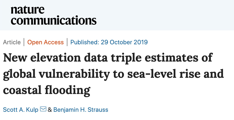 自然通讯截图:新的海拔数据对全球海平面上升和沿海洪水脆弱性的三倍估计