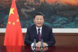 中国国家主席习近平在全球服务贸易峰会上发表讲话。