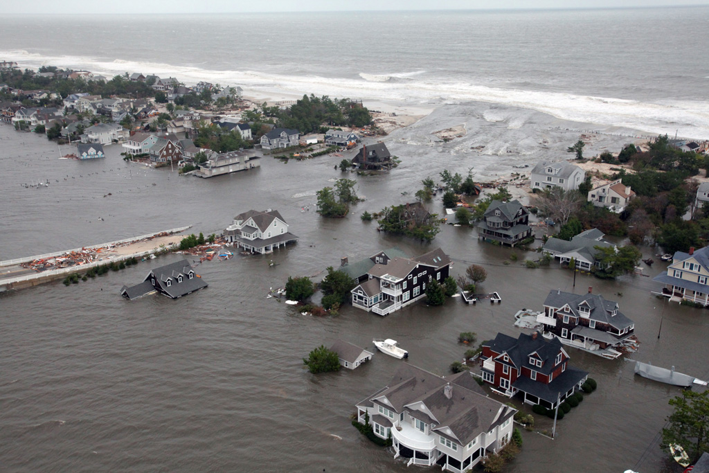 空中的飓风造成的破坏桑迪新泽西海岸