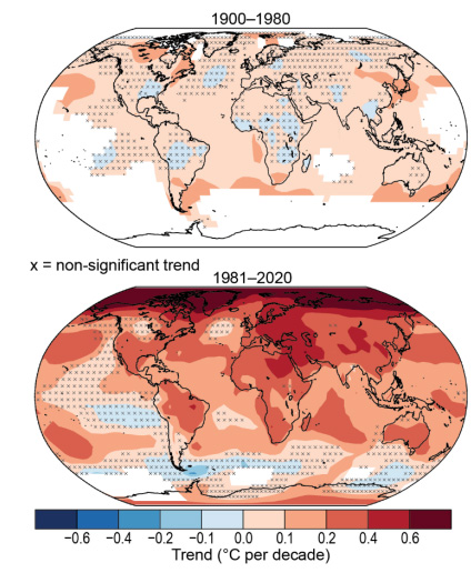 温度变化的时期1900 - 80和1981 - 2020