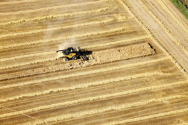 农业机械的鸟瞰图,Idaho_EN9MDW在地里收割小麦