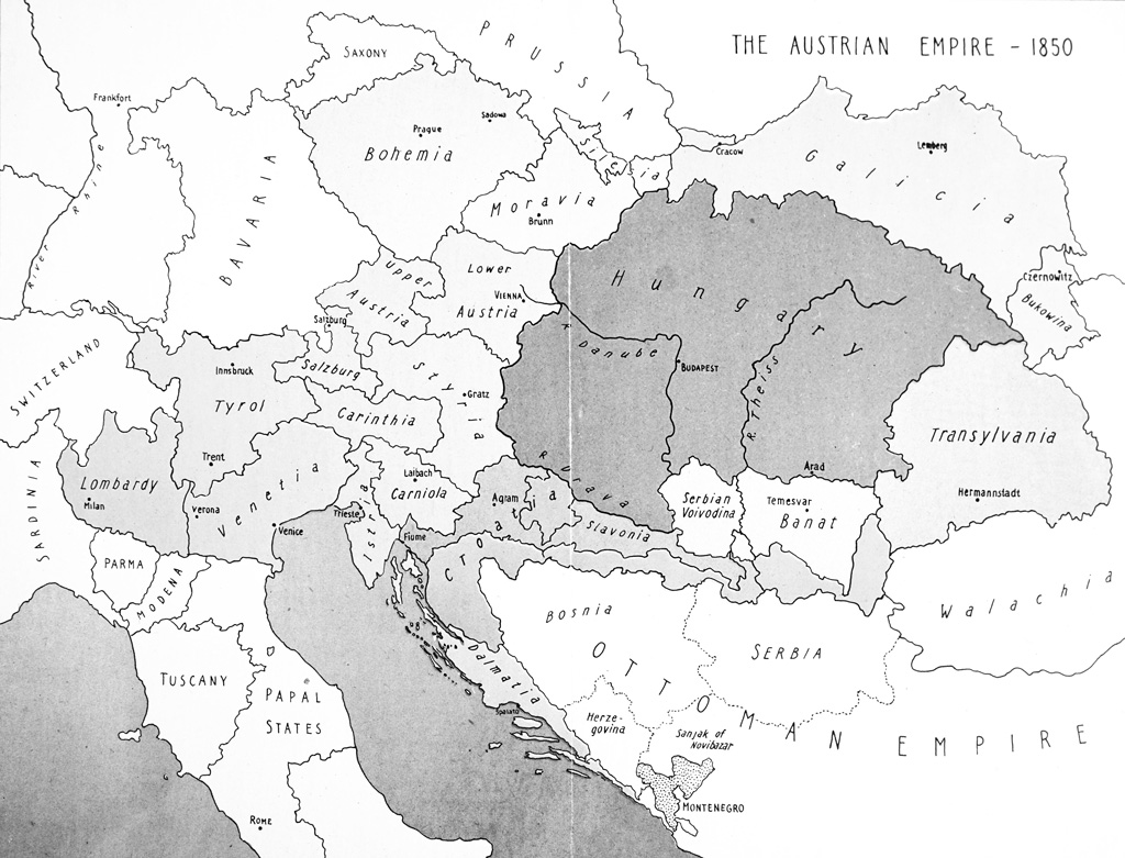 奥地利奥匈帝国的地图。1850年
