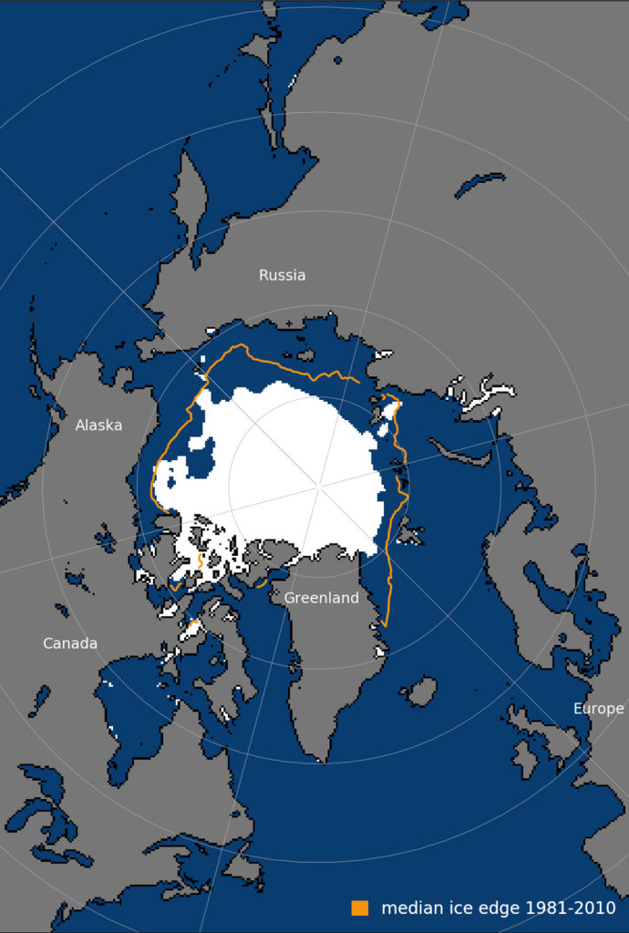 2021年北极夏季最小范围，2021年9月16日