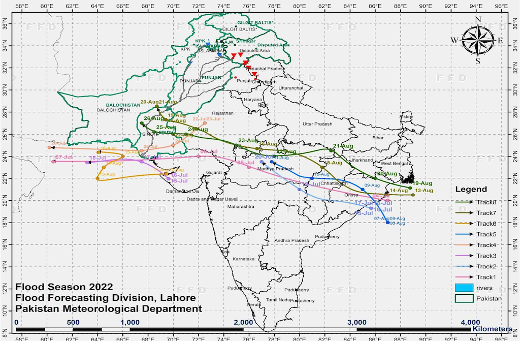 运动从孟加拉湾季风萧条在印度和巴基斯坦在2022年季风季节