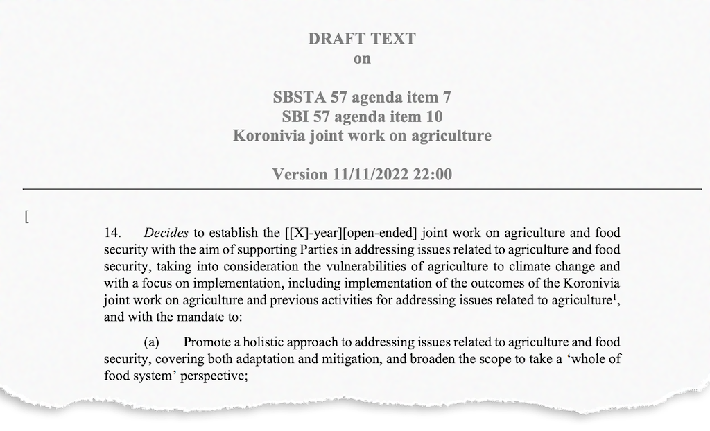 COP27草案文本Koronivia农业联合工作