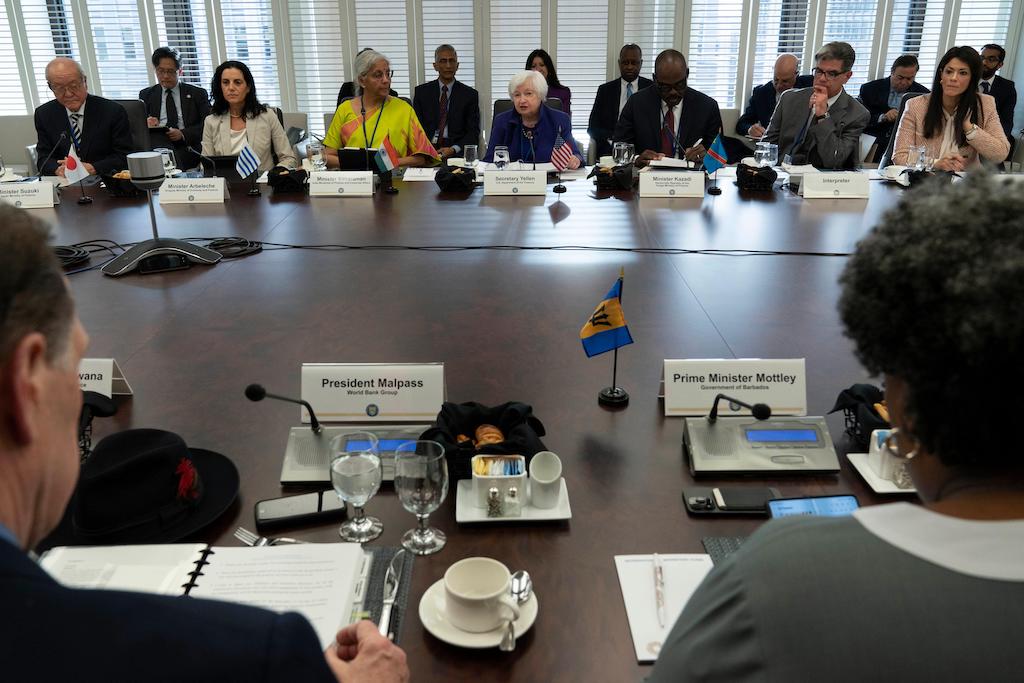 财政部长叶伦在多边开发银行(MDB)进化圆桌会议在世界银行/国际货币基金组织春季会议在总部设在华盛顿的国际货币基金组织(IMF) 2023年4月12日。